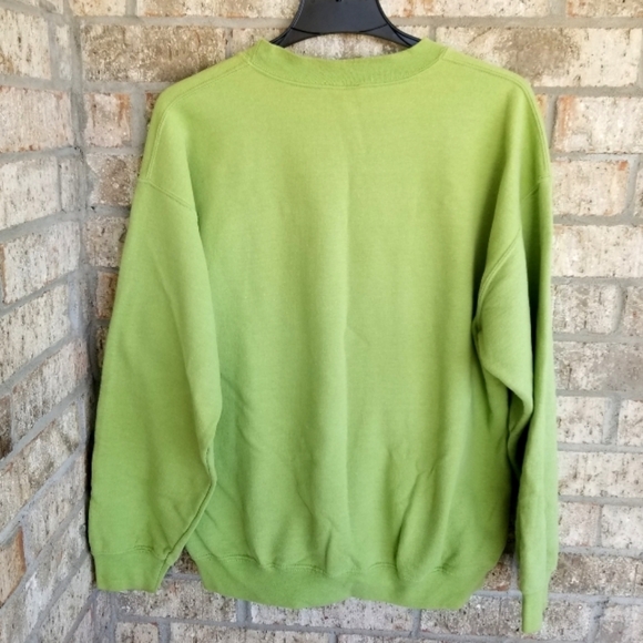 GREEN Christmas Holiday BELIEVE Sweatshirt Long Sleeve (Womens L) Glitter Logo - Picture 3 of 6